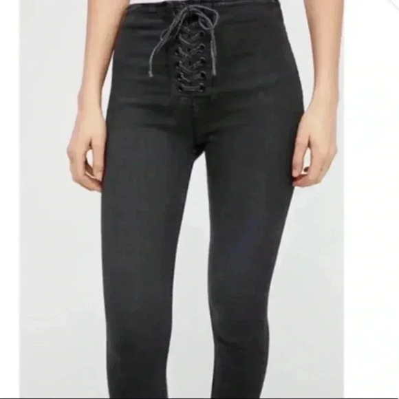 FREE PEOPLE BLACK LACE UP SKINNY JEANS SIZE 27 - Picture 8 of 8